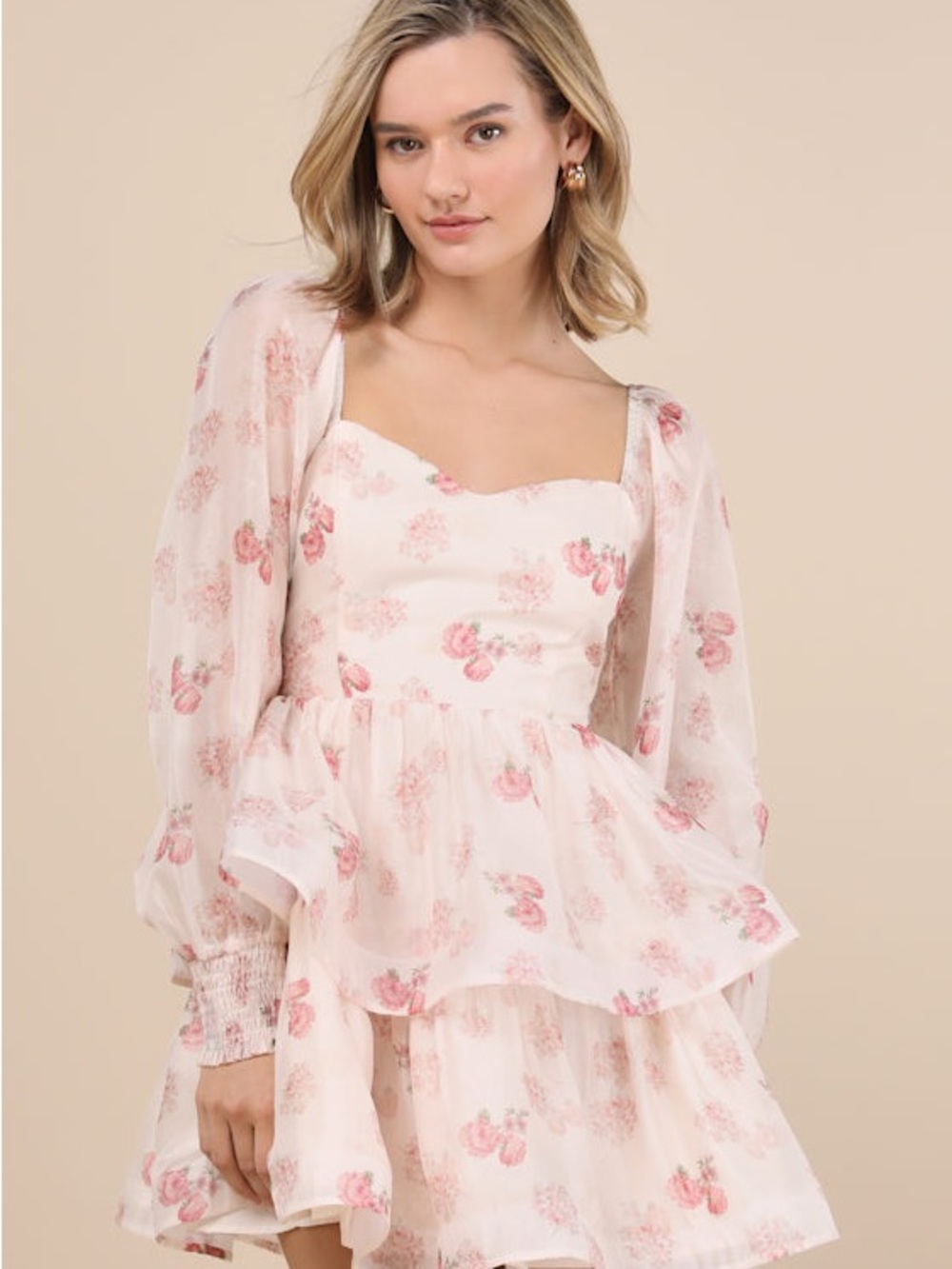 Lulu's Light Pink Floral Tiered Mini Dress